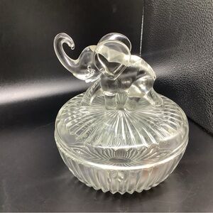 VINTAGE Jeannette clear elephant covered jar RARE